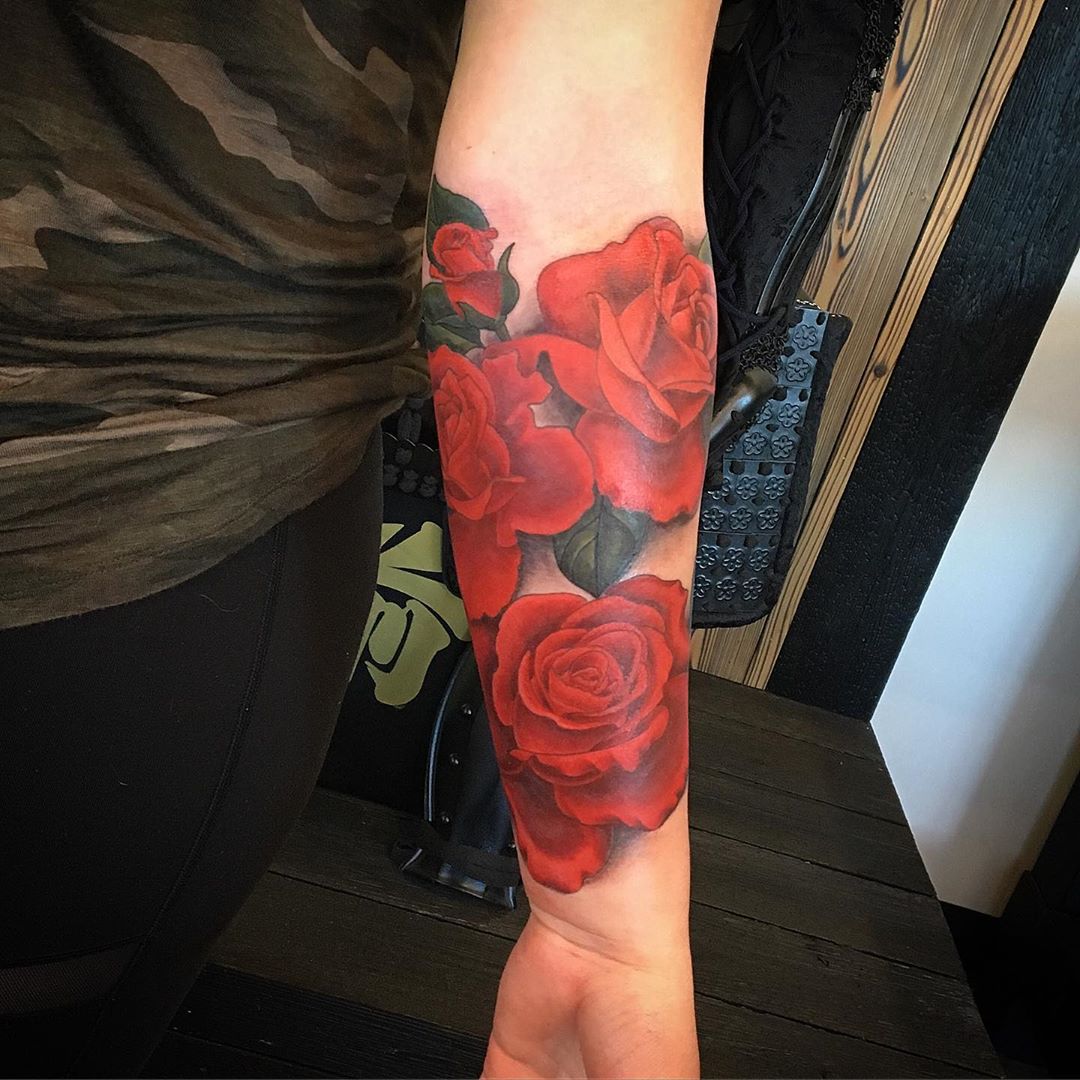 Roses Tattoo by Dale Moostoos at Crimson Empire Tattoo in Edmonton Alberta Canada