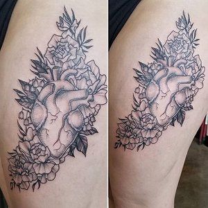 Anatomical Heart with Flowers Tattoo by Adrienne Alexander at Crimson Empire Tattoo in Edmonton Alberta Canada
