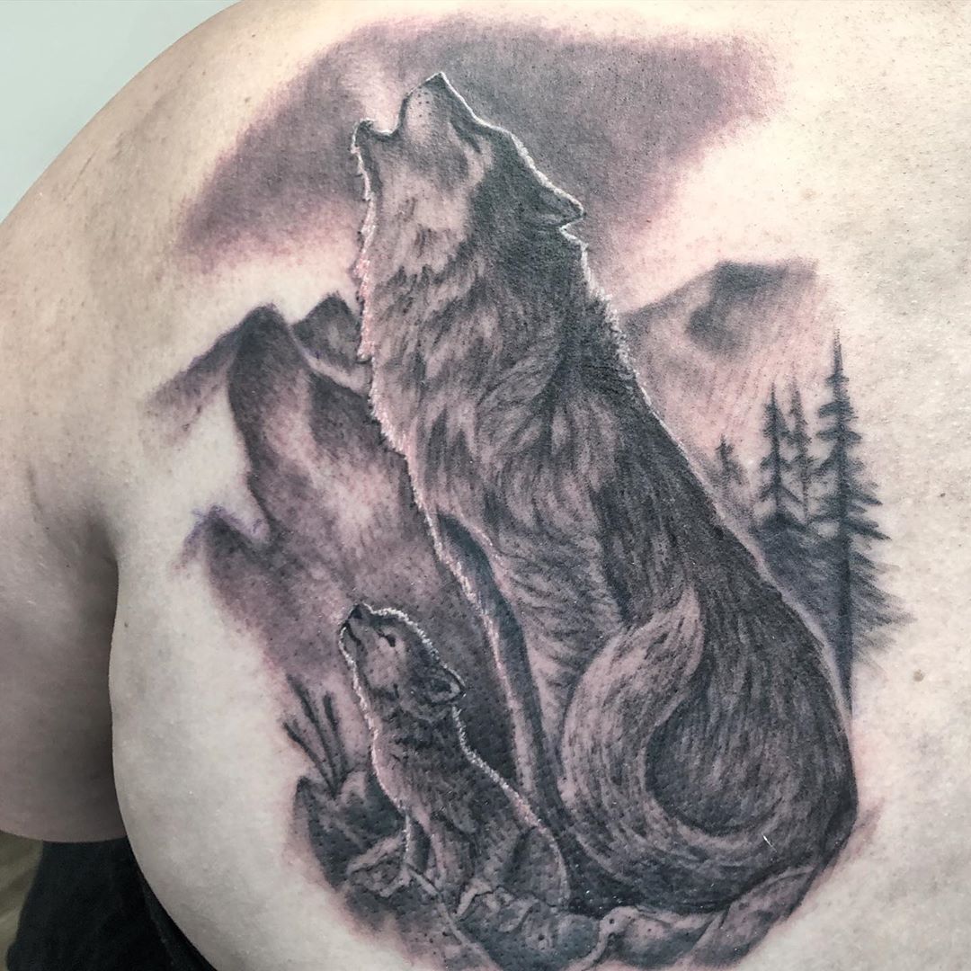 Wolf and Cub Tattoo by Steve Hayes at Black Gold Tattoo Co in Edmonton Alberta Canada