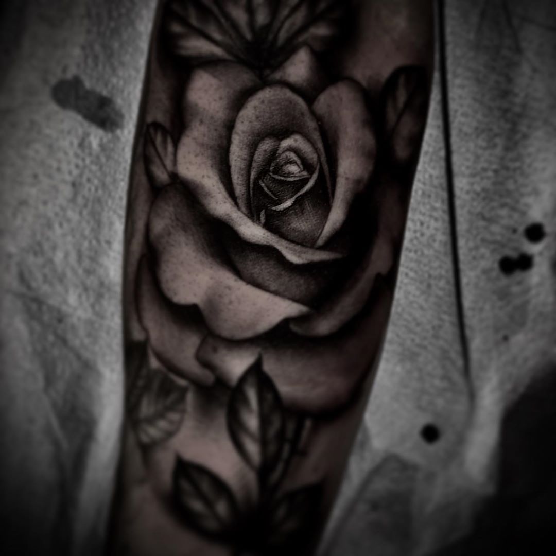 Rose Tattoo by Romeo Ostiguy at Black Gold Tattoo Co in Edmonton Alberta Canada