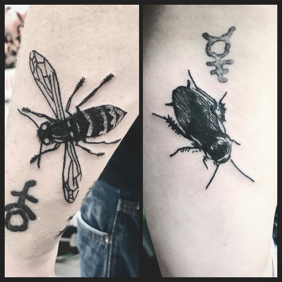 Wasp and Roach Tattoo by Jess Alther at Black Gold Tattoo Co in Edmonton Alberta Canada