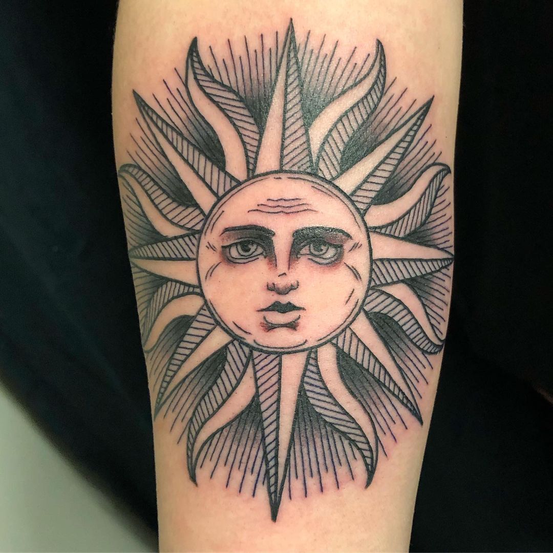 Sun Tattoo by Trevor Pelletier at Black Gold Tattoo Co in Edmonton Alberta Canada