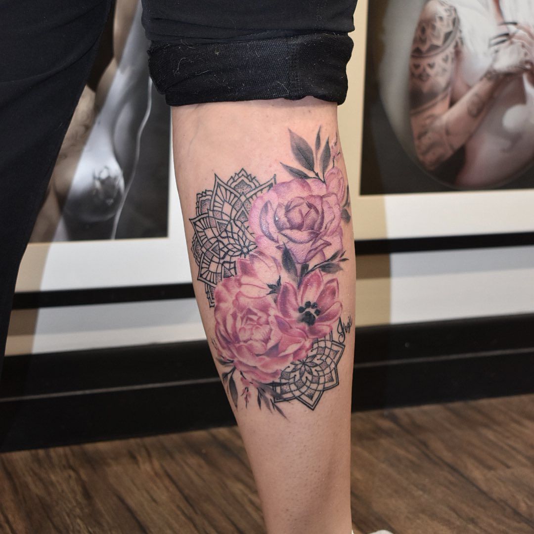 Mandala and Floral Tattoo by Amber Strange at Black Gold Tattoo Co in Edmonton Alberta Canada