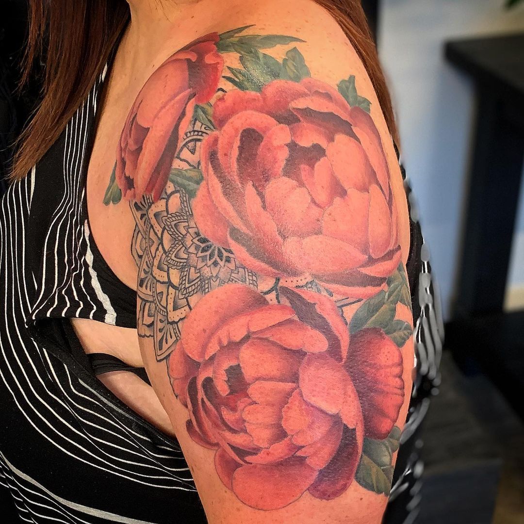 Floral and Mandala Tattoo by Dale Moostoos at Crimson Empire Tattoo in Edmonton Alberta Canada