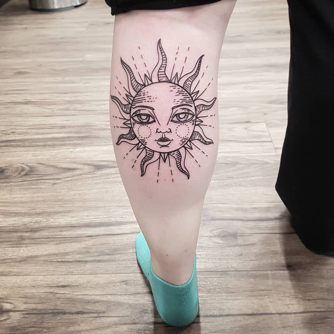 Sun Tattoo by Amber Strange at Black Gold Tattoo Co in Edmonton Alberta Canada