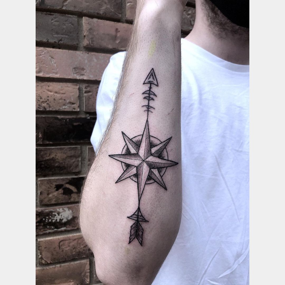 Compass and Arrow Tattoo by Tony Honning at Crimson Empire Tattoo in Edmonton Alberta Canada