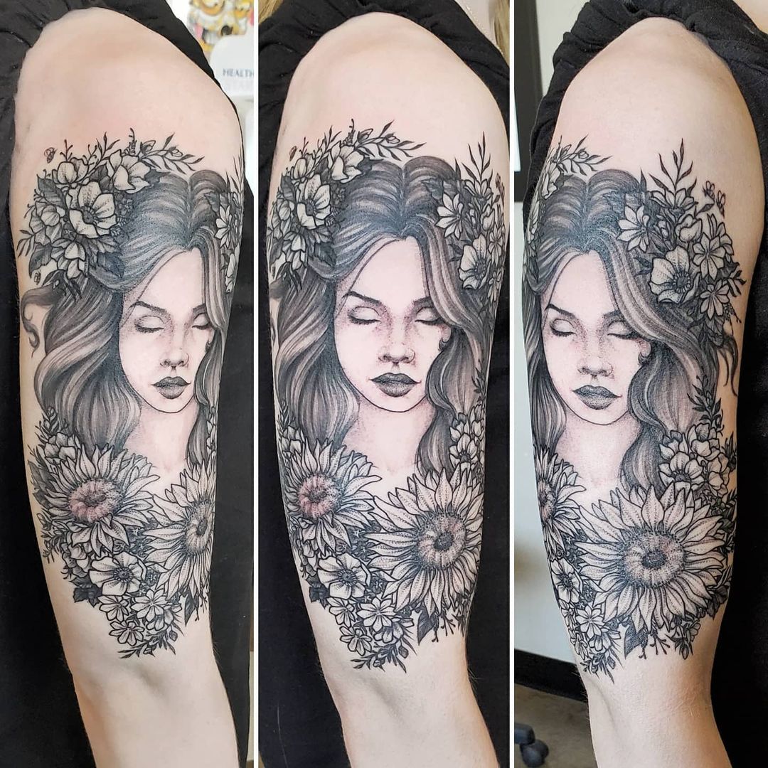 Lady and Floral Tattoo by Adrienne Alexander at Crimson Empire Tattoo in Edmonton Alberta Canada