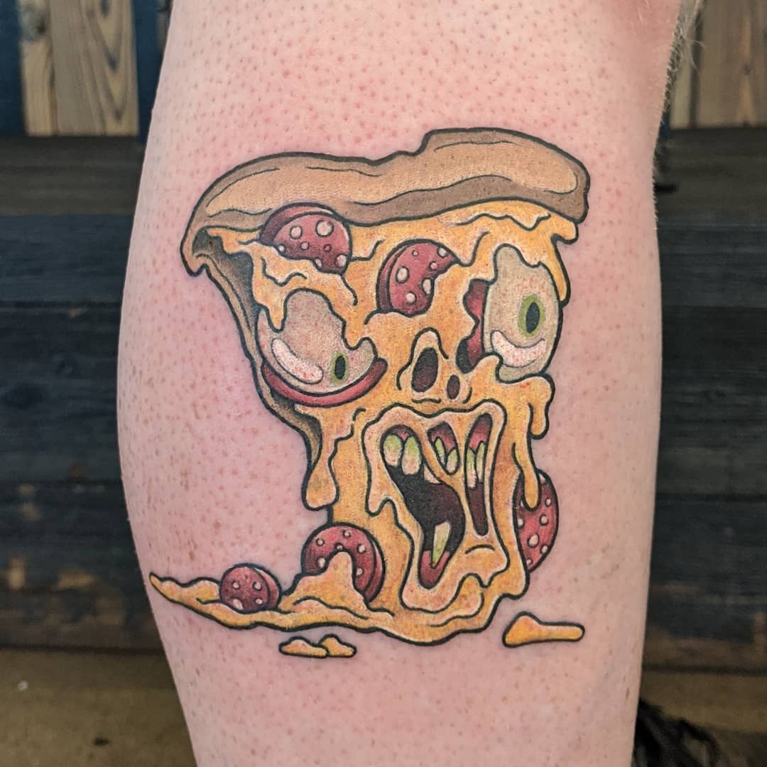Zombie Pizza Tattoo by Sheila Anderson at Crimson Empire Tattoo in Edmonton Alberta Canada