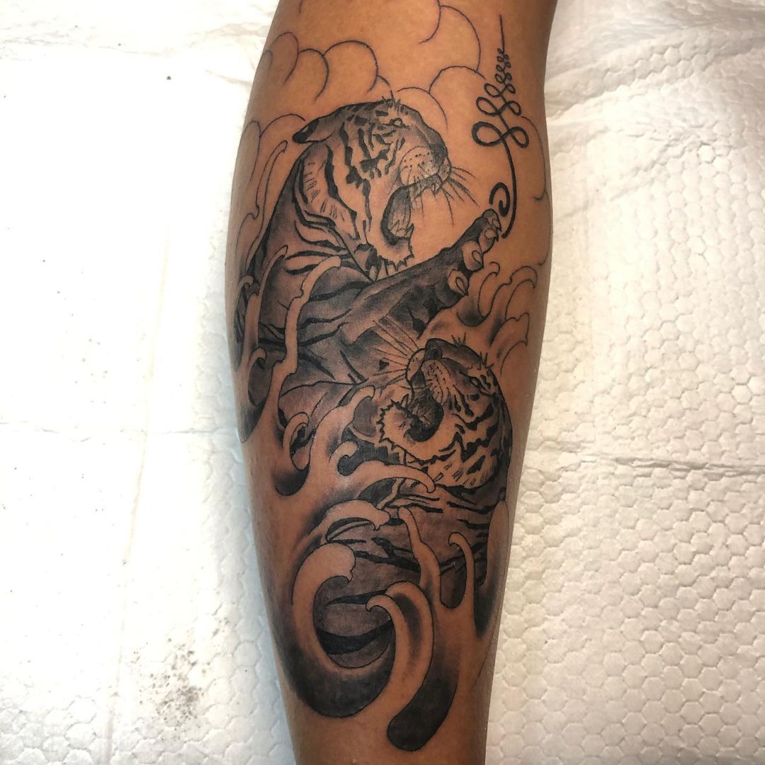 Tiger Tattoo by Trevor Pelletier at Black Gold Tattoo Co in Edmonton Alberta Canada