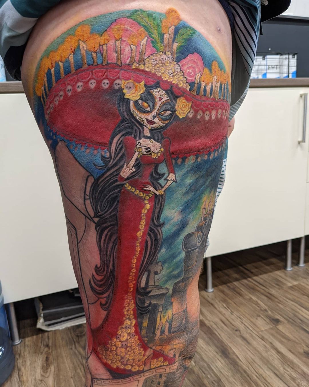 Day of the Dead Lady Tattoo by Kevin Sherritt at Black Gold Tattoo Co in Edmonton Alberta Canada