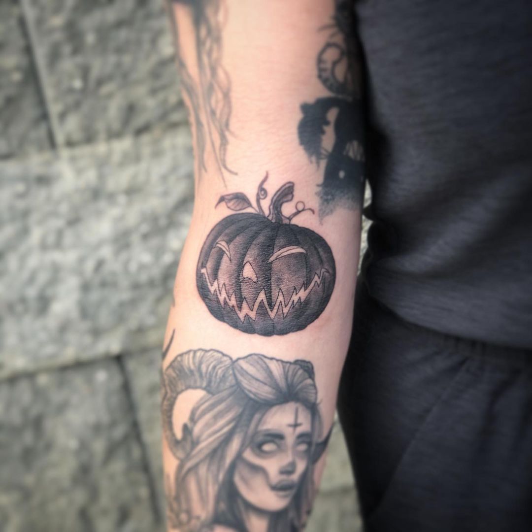 Jack-o-lantern Tattoo by Vanessa Spezowka at Crimson Empire Tattoo in Edmonton Alberta Canada