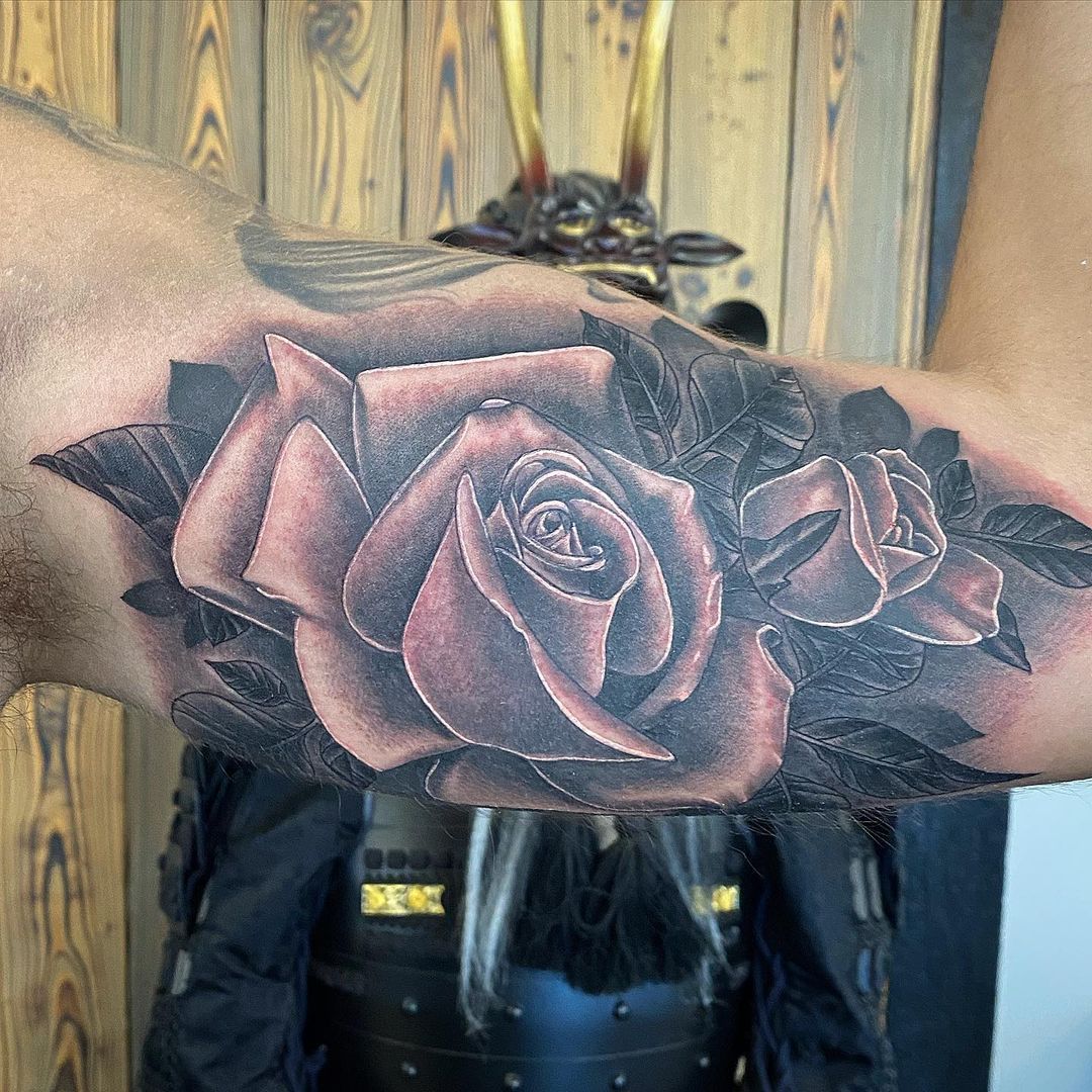 Rose Tattoo by Dale Moostoos at Crimson Empire Tattoo in Edmonton Alberta Canada