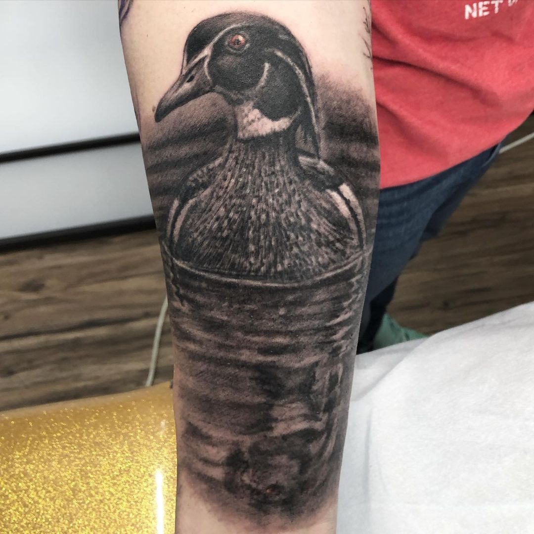Duck Tattoo by Steve Hayes at Black Gold Tattoo Co in Edmonton Alberta Canada