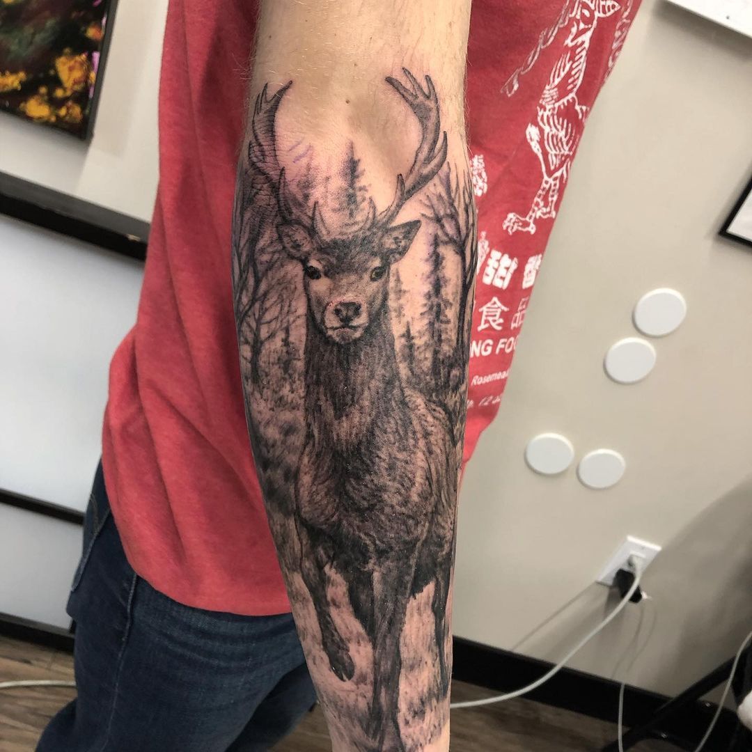 Deer Tattoo by Steve Hayes at Black Gold Tattoo Co in Edmonton Alberta Canada