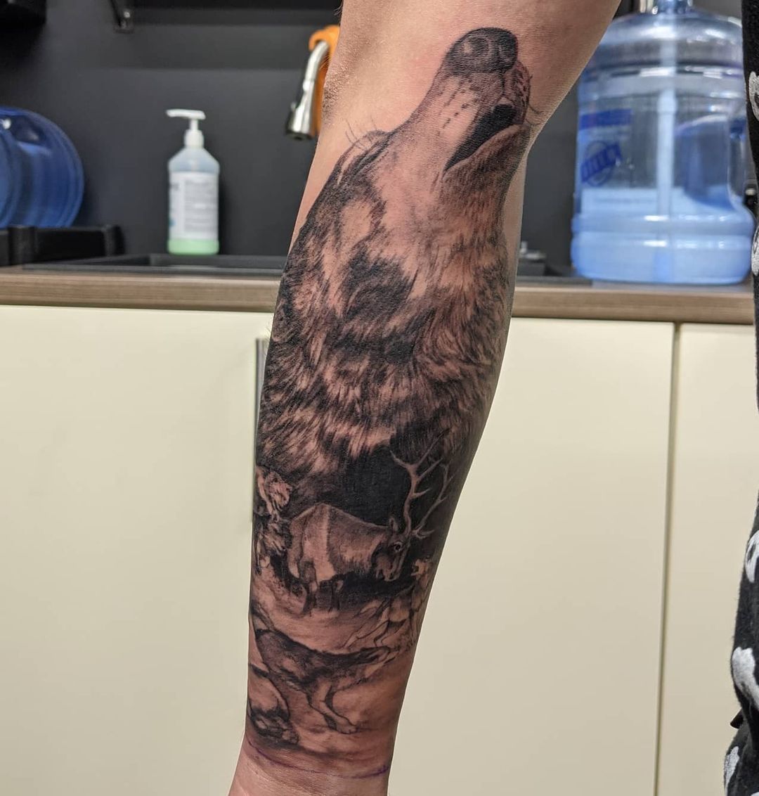 Wolf Tattoo by Kevin Sherritt at Black Gold Tattoo Co in Edmonton Alberta Canada