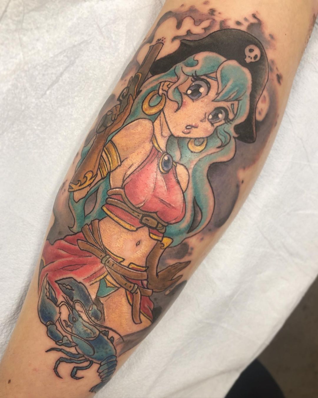 Pirate Anime Lady Tattoo by Vanessa Spezowka at Crimson Empire Tattoo in Edmonton Alberta Canada