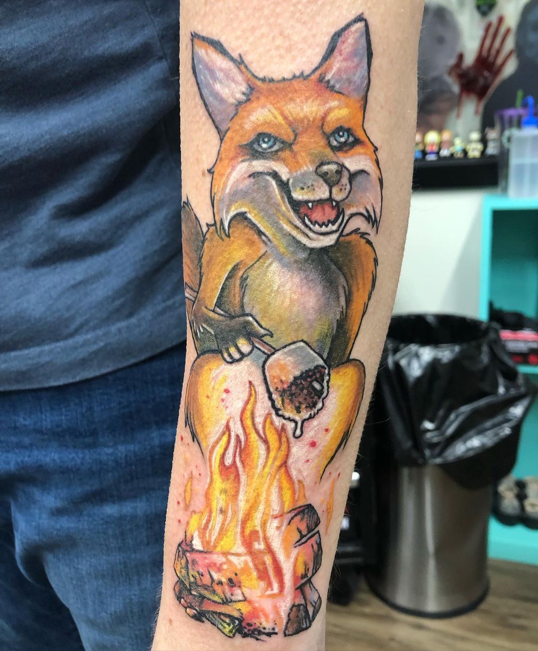 Fox and Campfire Tattoo by Chris Labrenz at Black Gold Tattoo Co in Edmonton Alberta Canada
