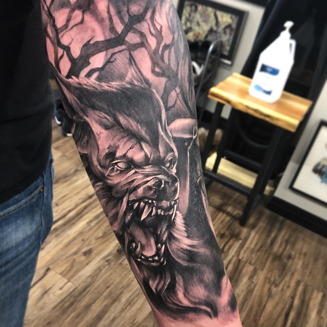 Werewolf Tattoo by Sarah Michelle at Black Gold Tattoo Co in Edmonton Alberta Canada