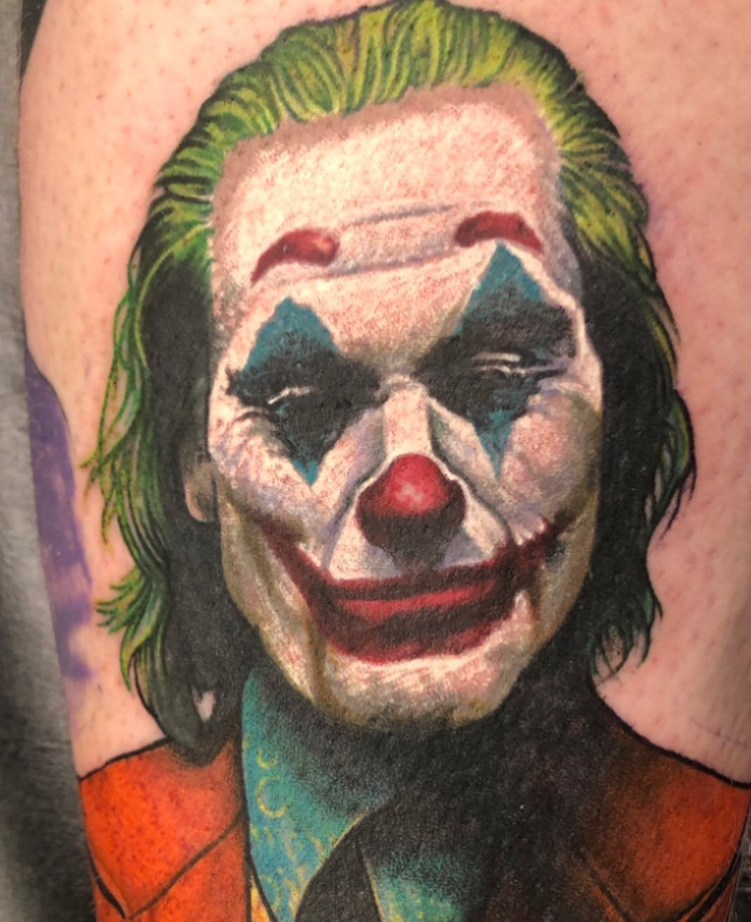 Joaquin Phoenix Joker Tattoo by Chris Labrenz at Black Gold Tattoo Co in Edmonton Alberta Canada