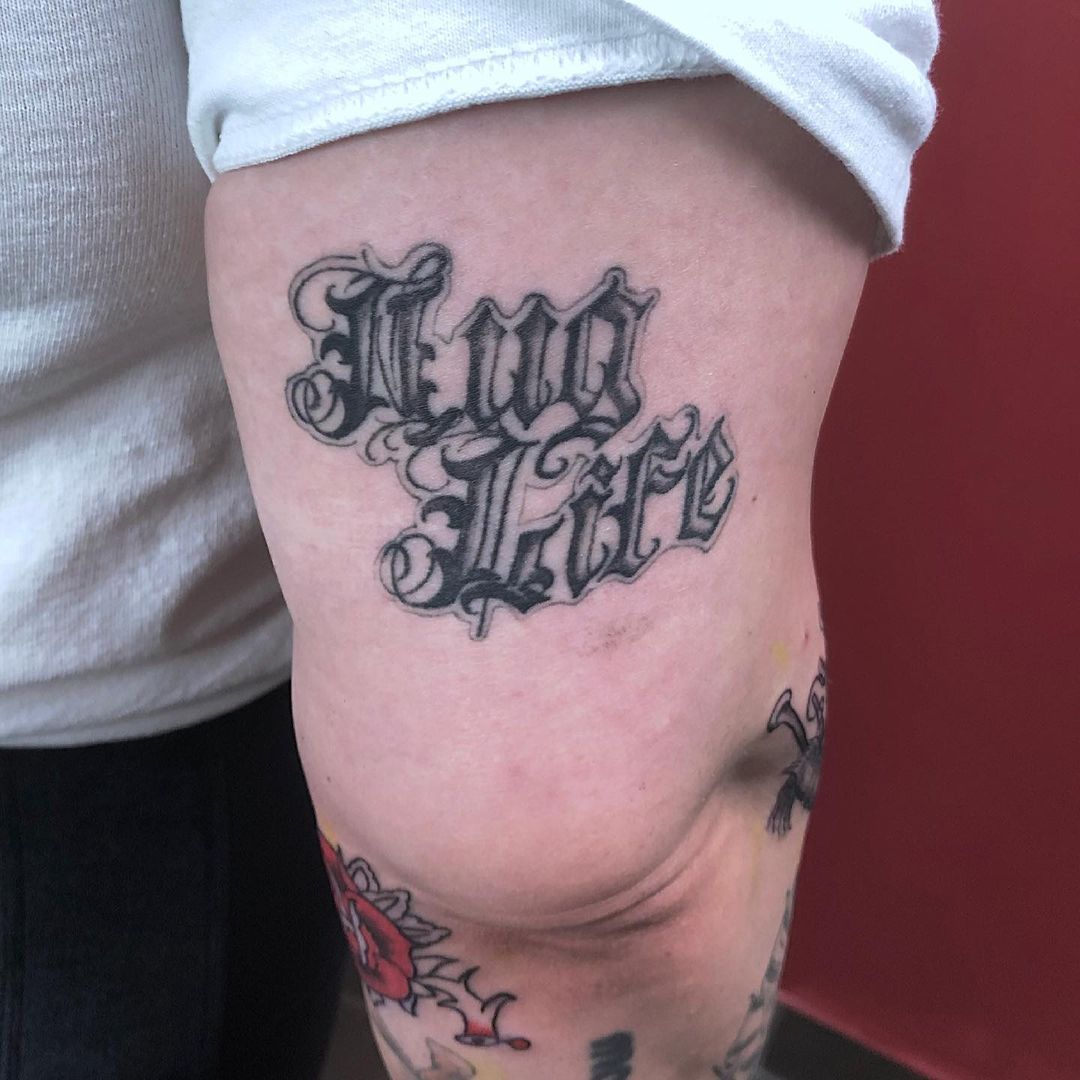 Script Tattoo by Tony Honning at Crimson Empire Tattoo in Edmonton Alberta Canada
