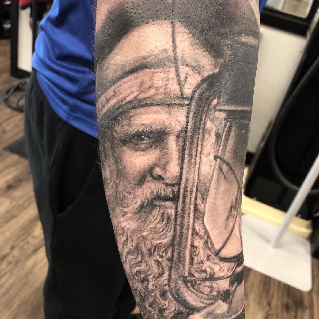 Fisherman with Lantern Tattoo by Steve Hayes at Black Gold Tattoo Co in Edmonton Alberta Canada