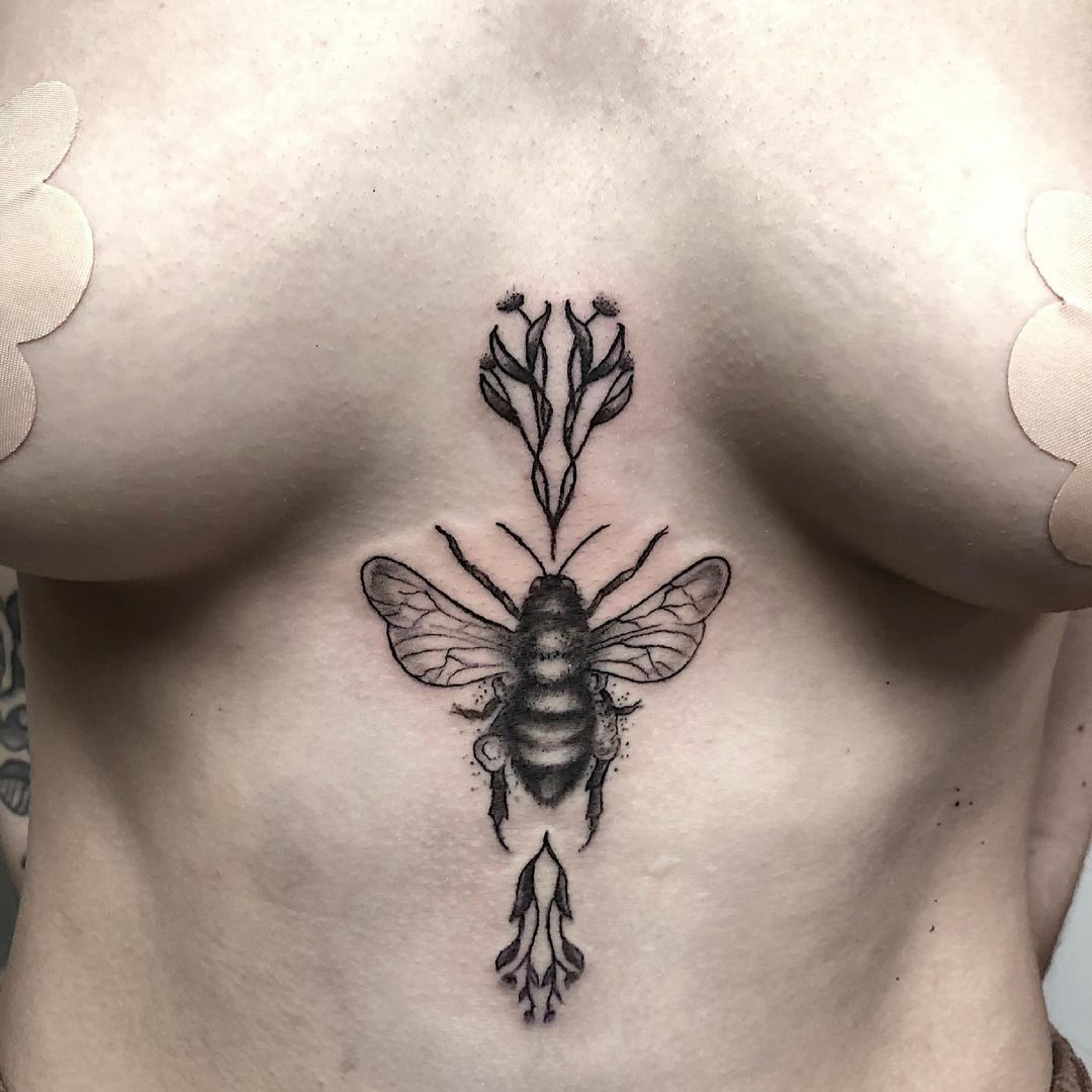 Bee Sternum Tattoo by Tony Honning at Crimson Empire Tattoo in Edmonton Alberta Canada