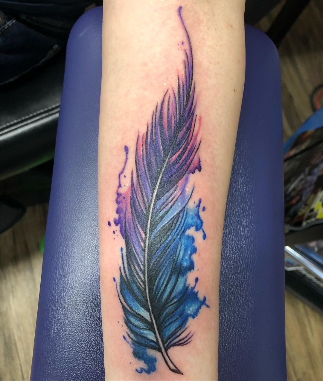 Feather Tattoo by Chris Labrenz at Black Gold Tattoo Co in Edmonton Alberta Canada