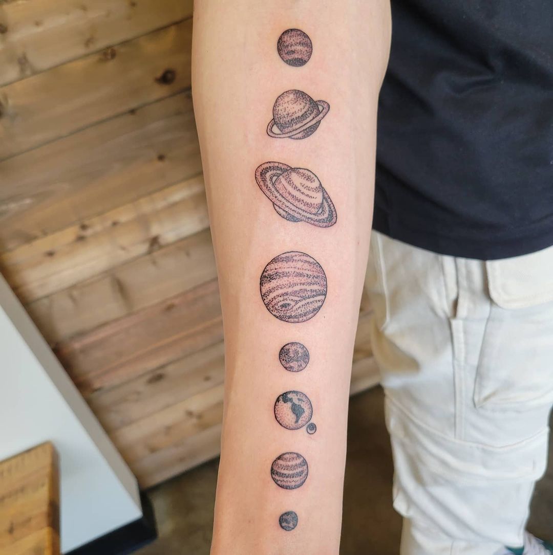 Planets Tattoo by Sheila Anderson at Crimson Empire Tattoo in Edmonton Alberta Canada
