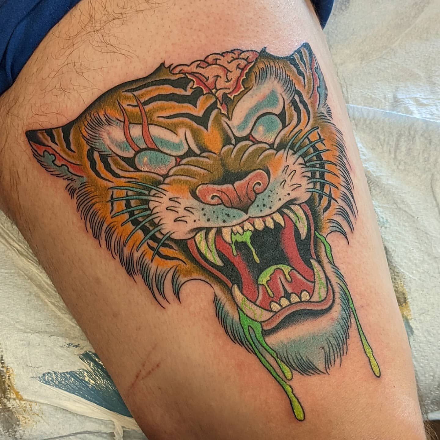 Zombie Tiger Tattoo Chris Benson at Silver Ghost Tattoo in Edmonton Alberta Canada