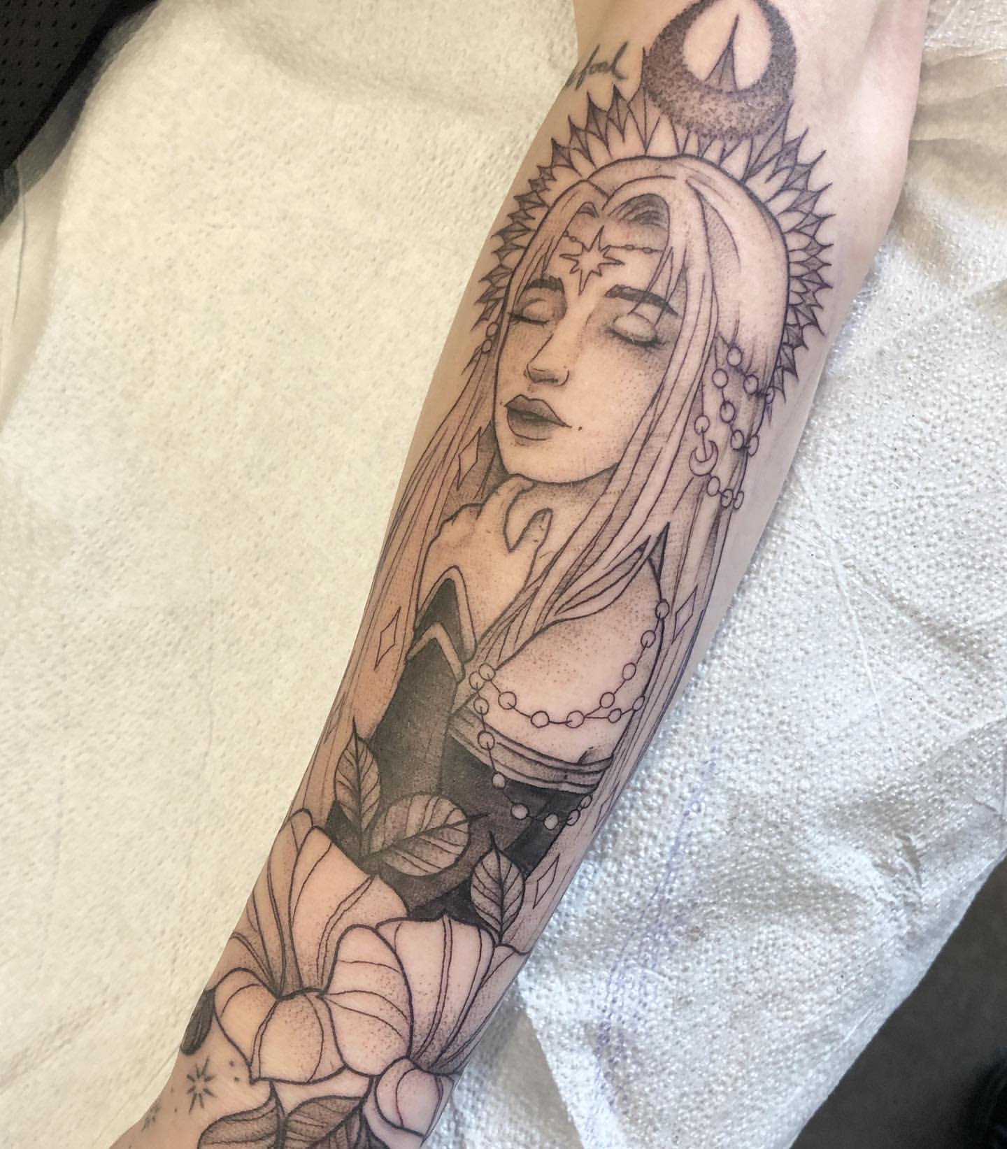 Moon Goddess Tattoo by Vanessa Spezowka at Crimson Empire Tattoo in Edmonton Alberta Canada