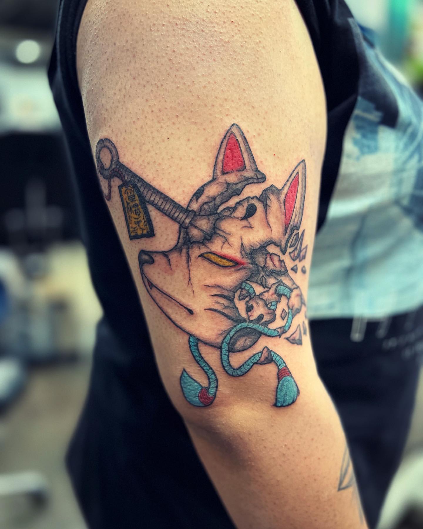 Fox Mask and Explosive Kunai Tattoo by Vinny Nguyen at Crimson Empire Tattoo in Edmonton Alberta Canada