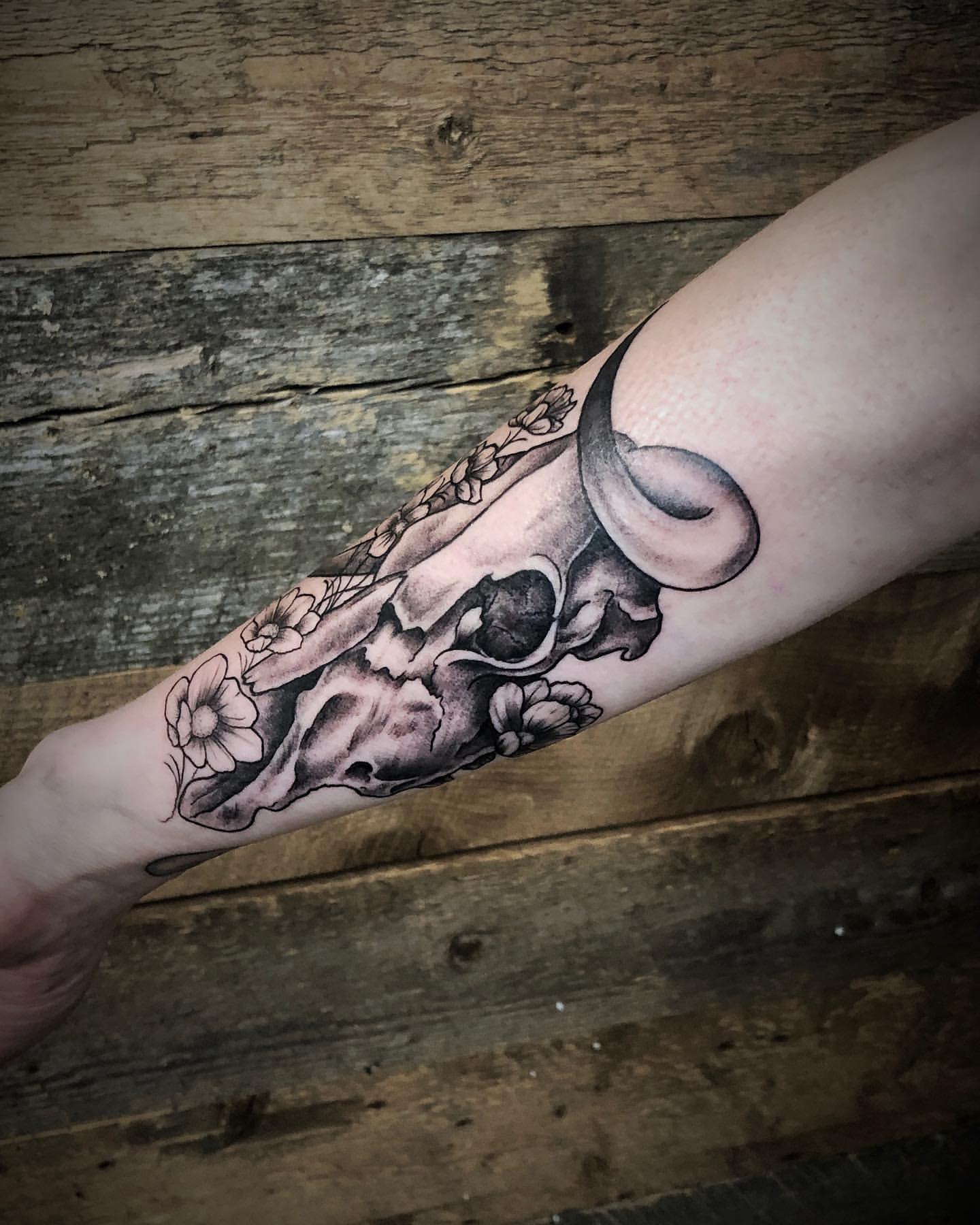 Bull Skull Tattoo by Tony Honning at Crimson Empire Tattoo in Edmonton Alberta Canada