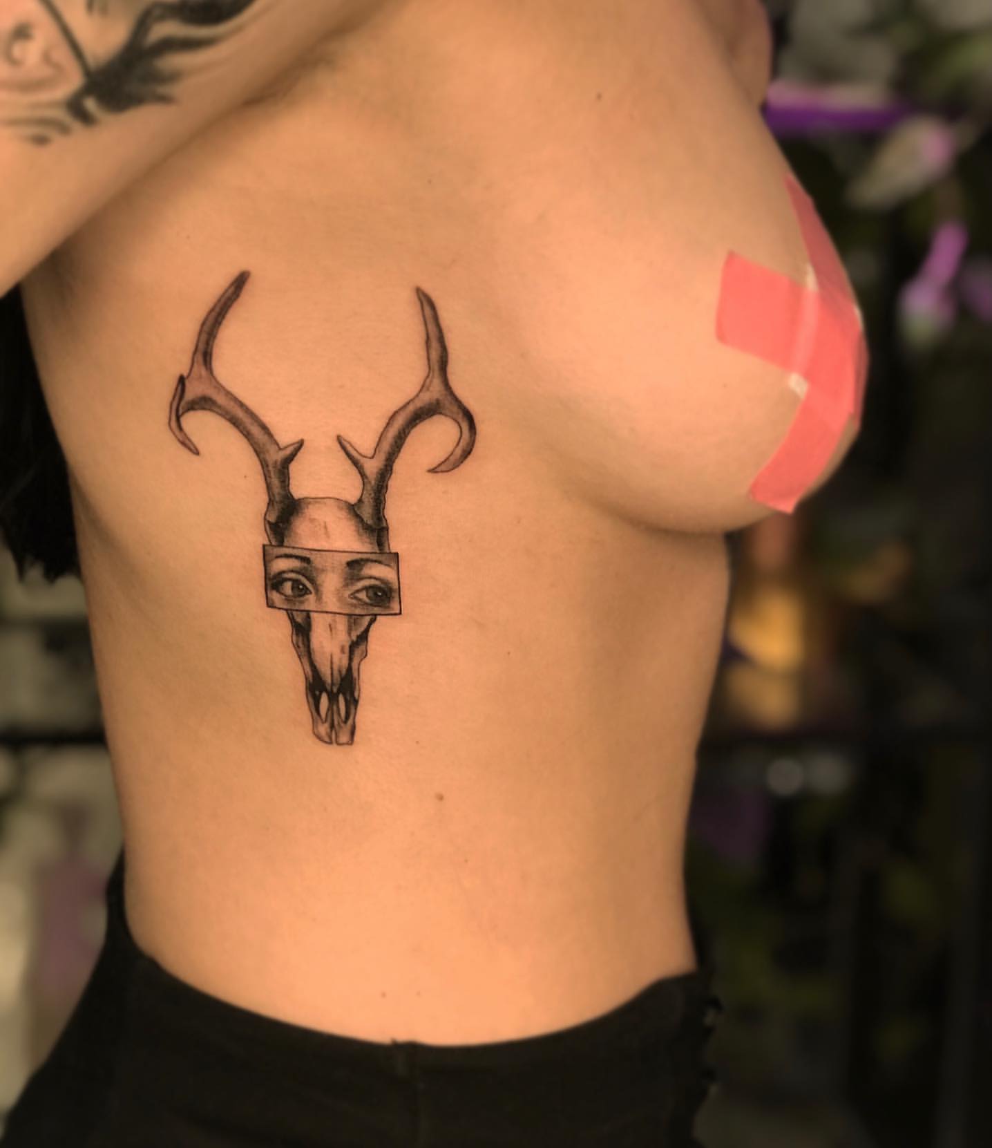 Deer Skull Tattoo by Anastasiya at Silver Ghost Tattoo in Edmonton Alberta Canada