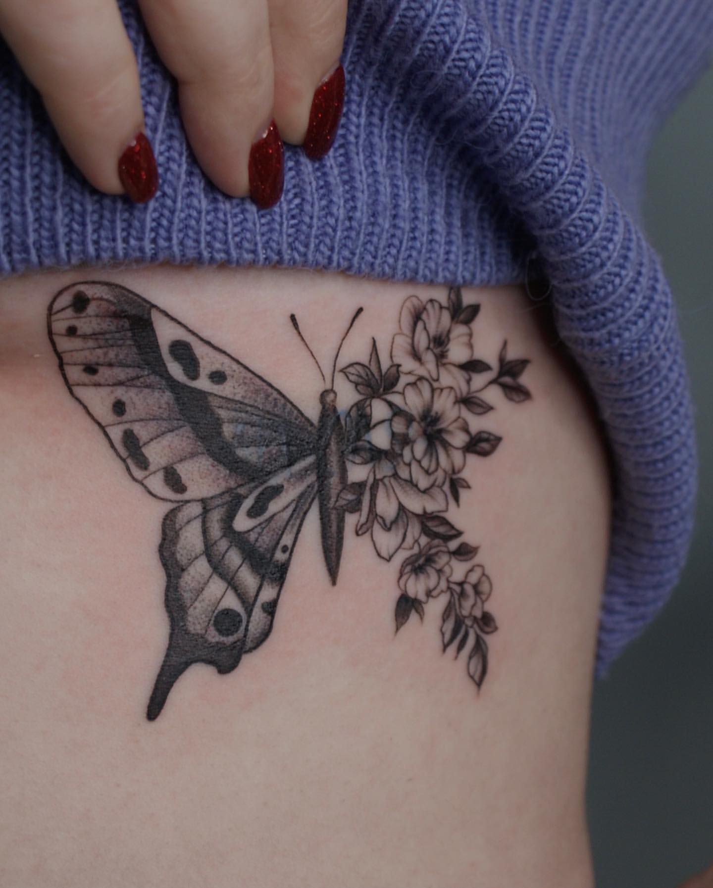 Butterfly and Floral Tattoo by Liza Kruk at Silver Ghost Tattoo in Edmonton Alberta Canada