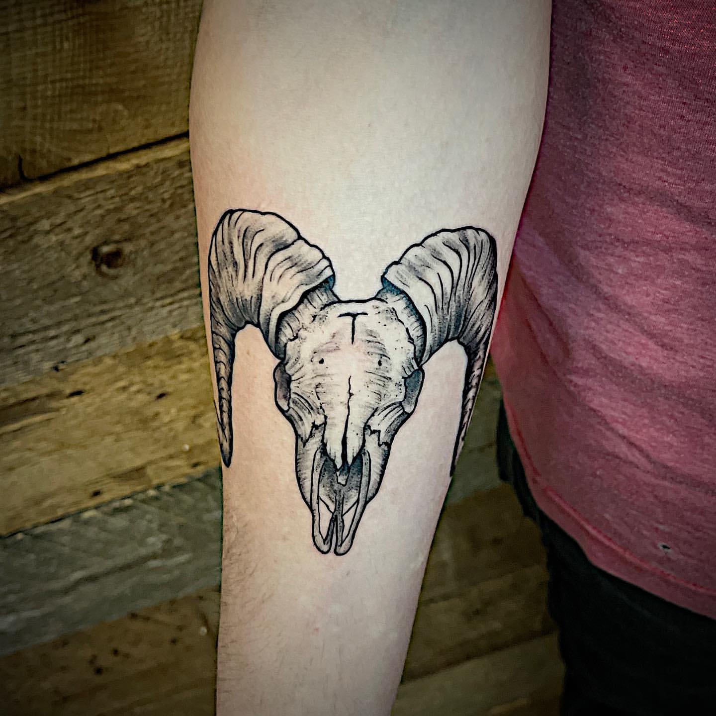 Ram Skull Tattoo by Tony Honning at Crimson Empire Tattoo in Edmonton Alberta Canada