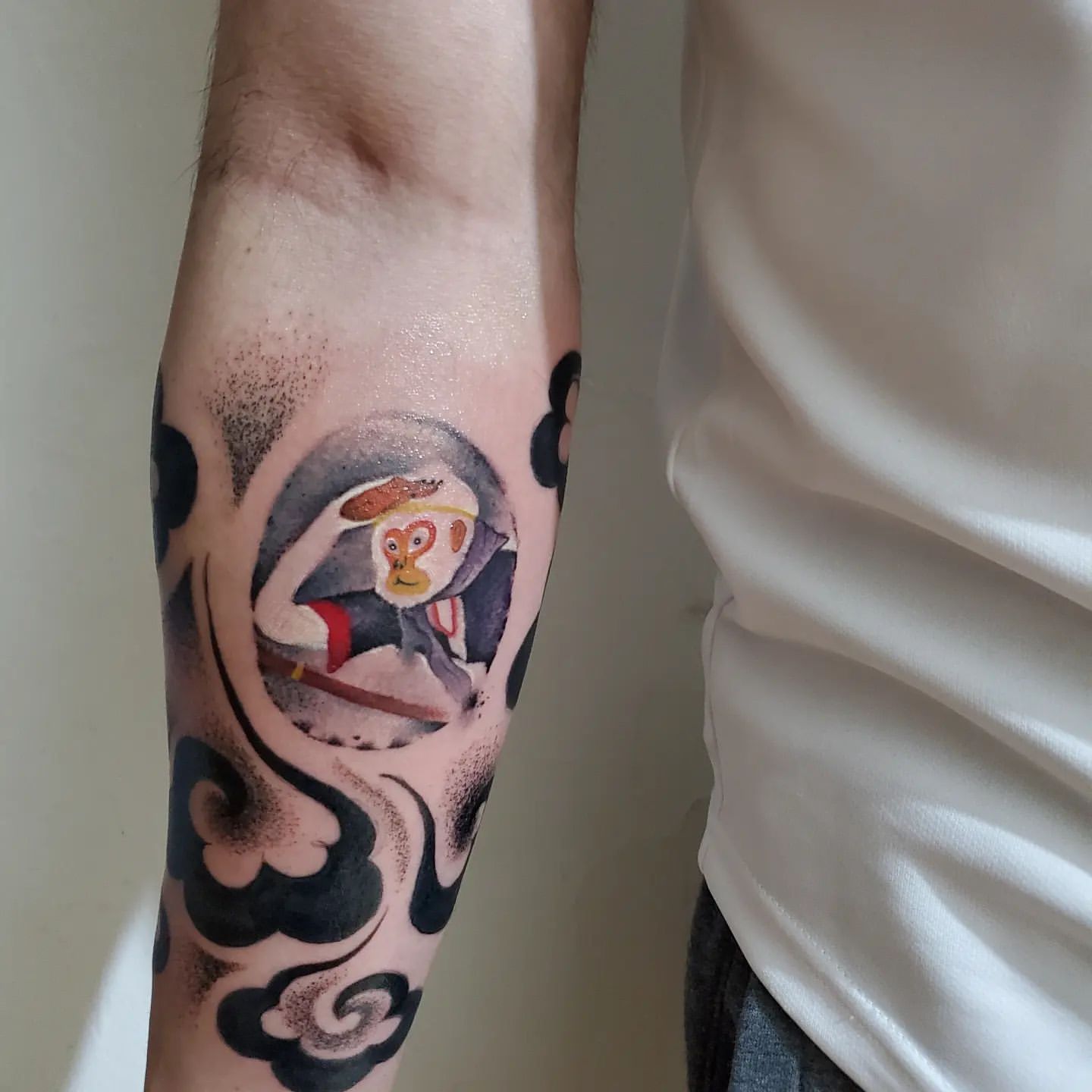 Monkey Tattoo by Ian Wang at Black Gold Tattoo Co in Edmonton Alberta Canada