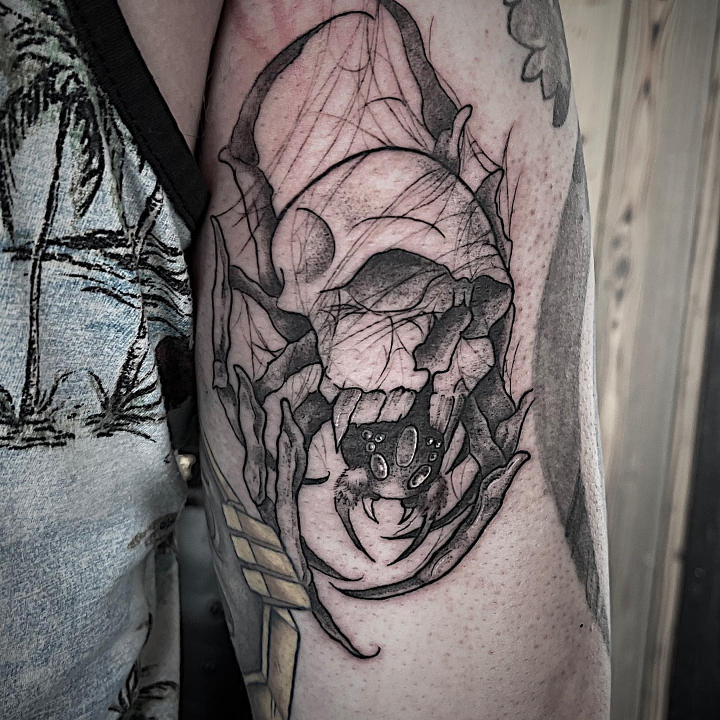 Spider Tattoo by Tony Honning at Crimson Empire Tattoo in Edmonton Alberta Canada