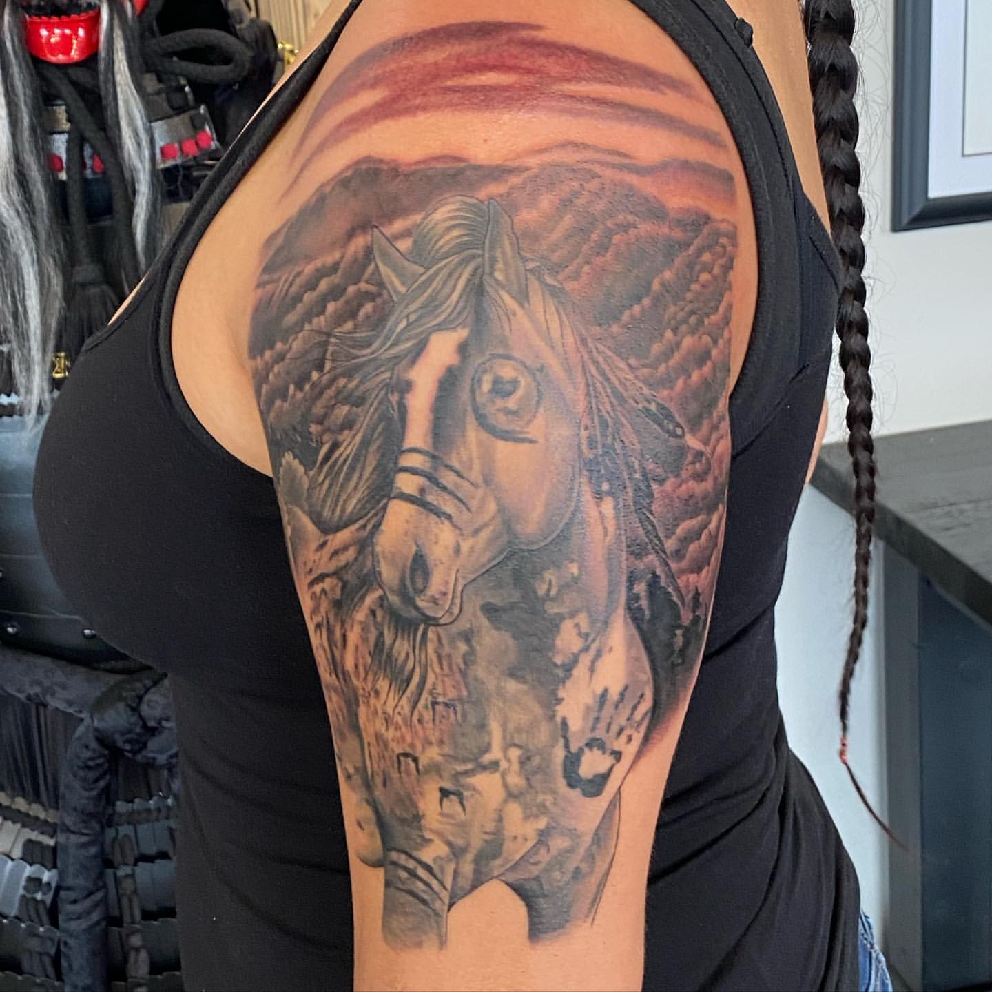 Horse Tattoo by Dale Moostoos at Crimson Empire Tattoo in Edmonton Alberta Canada