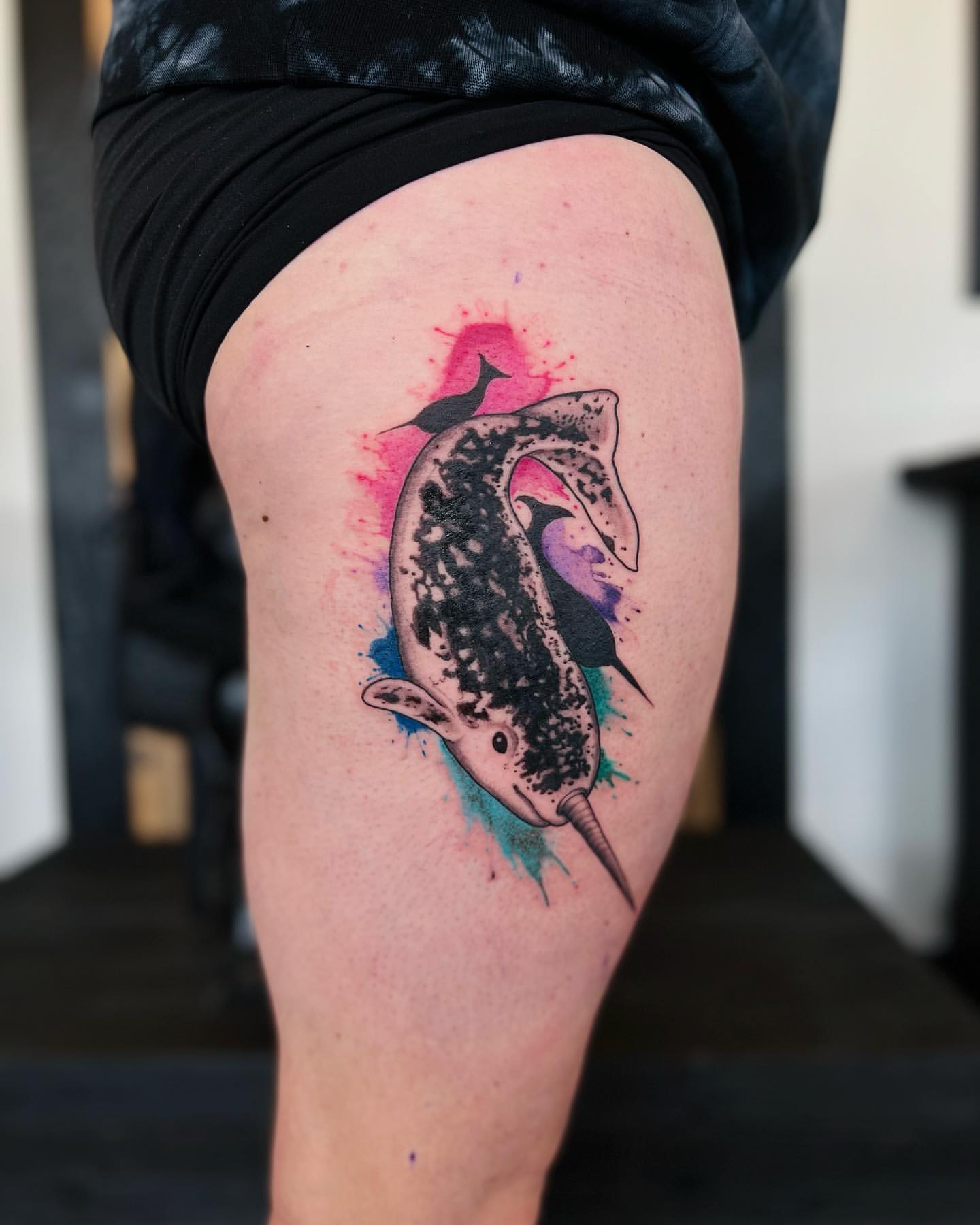 Narwhal Tattoo by Vinny Nguyen at Crimson Empire Tattoo in Edmonton Alberta Canada