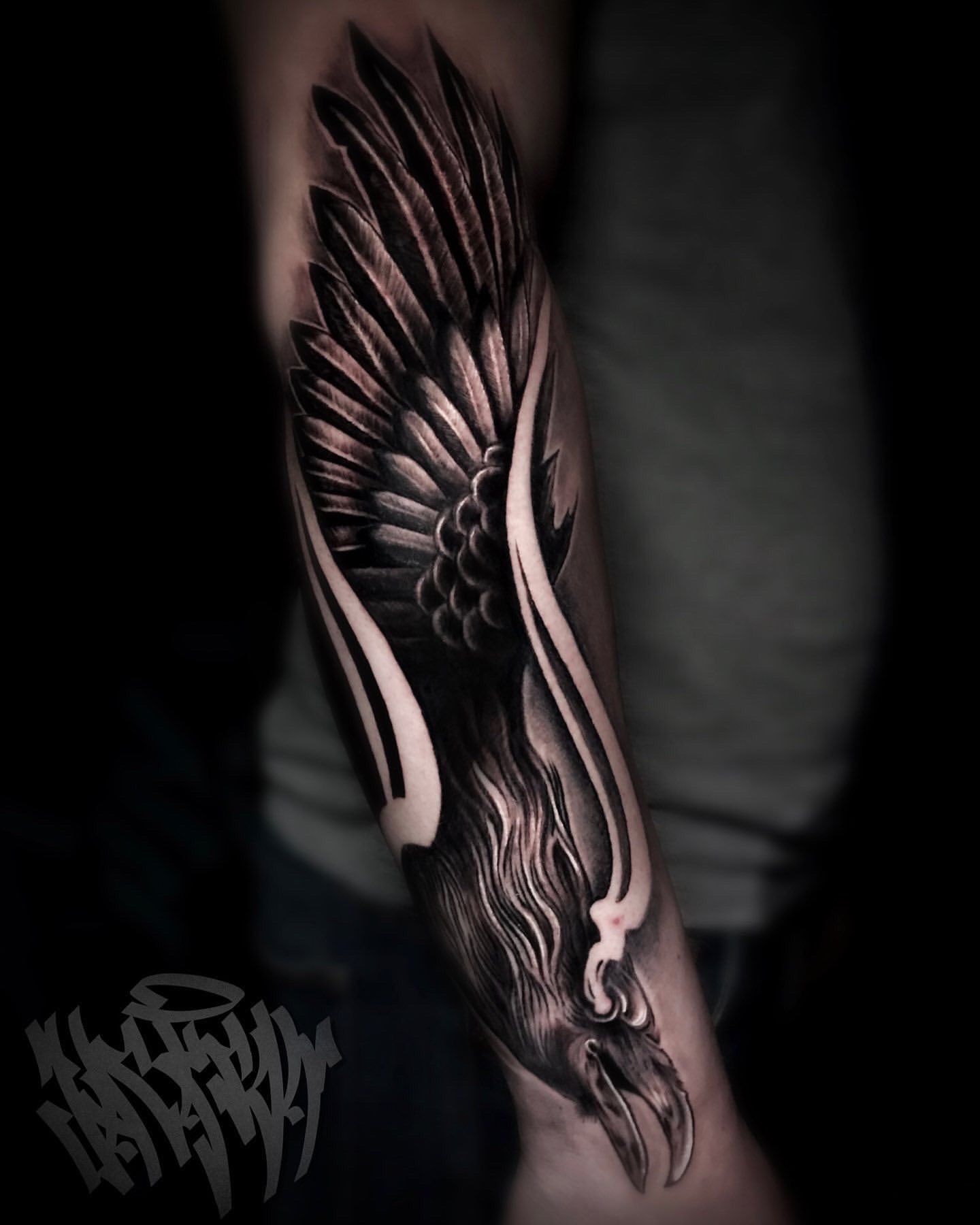 Crow Tattoo by Jackson Sukhov at Black Gold Tattoo Co in Edmonton Alberta Canada