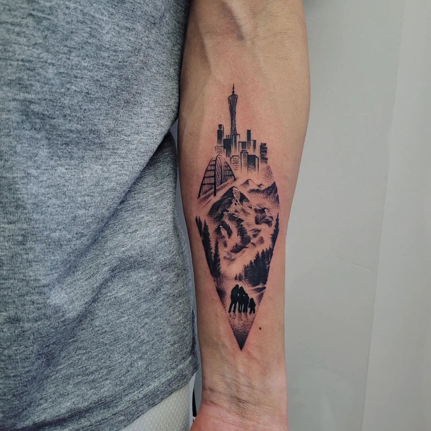 Landscape Tattoo by Ian Wang at Black Gold Tattoo Co in Edmonton Alberta Canada