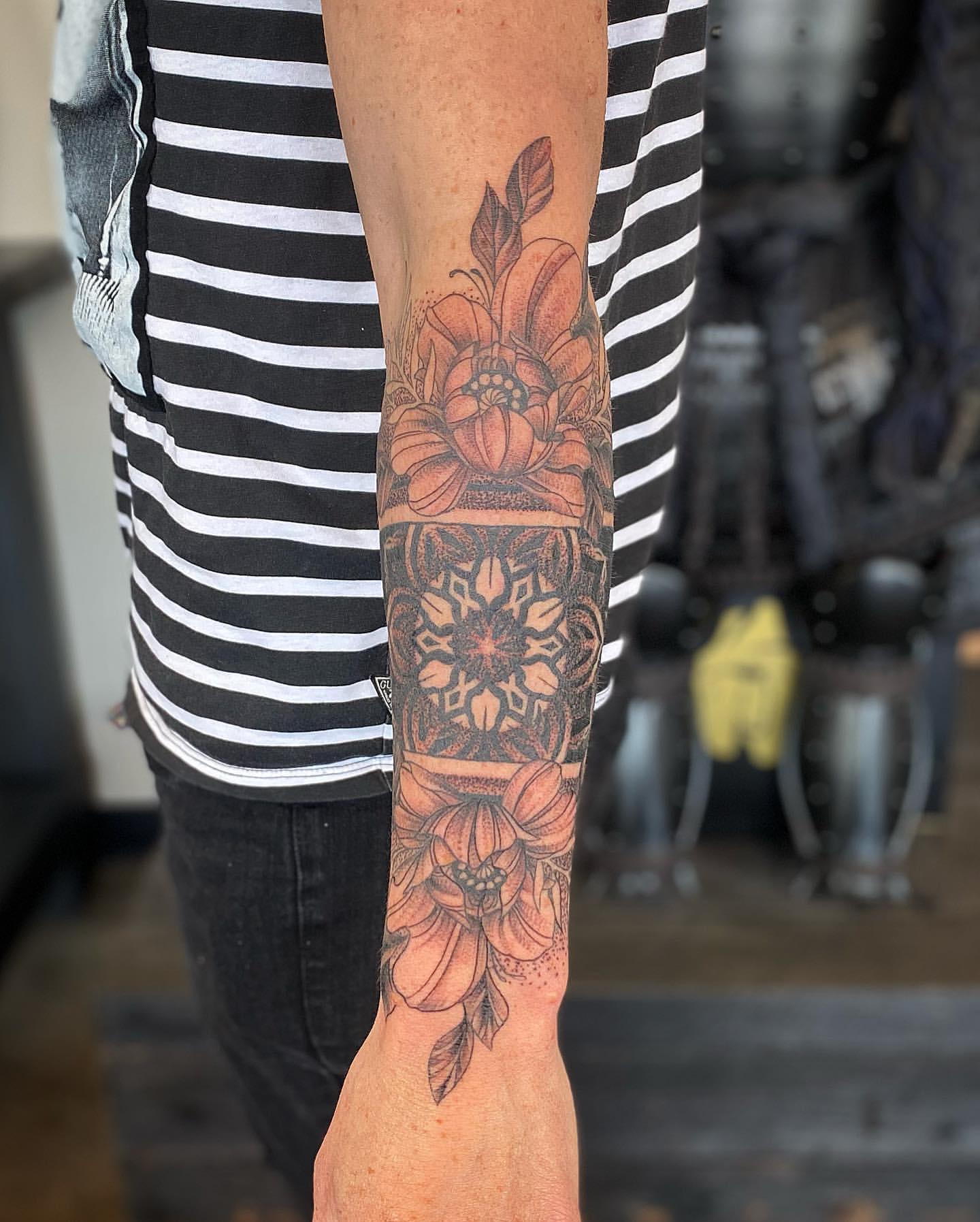 Floral and Mandala Tattoo by Dale Moostoos at Crimson Empire Tattoo in Edmonton Alberta Canada