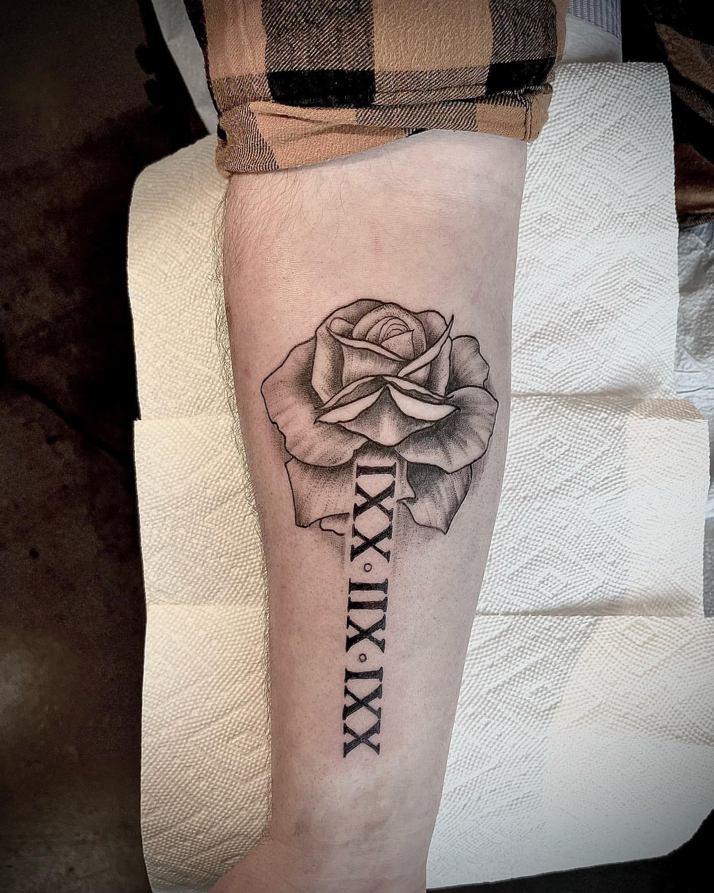 Rose and Lettering Tattoo by Tony Honning at Crimson Empire Tattoo in Edmonton Alberta Canada