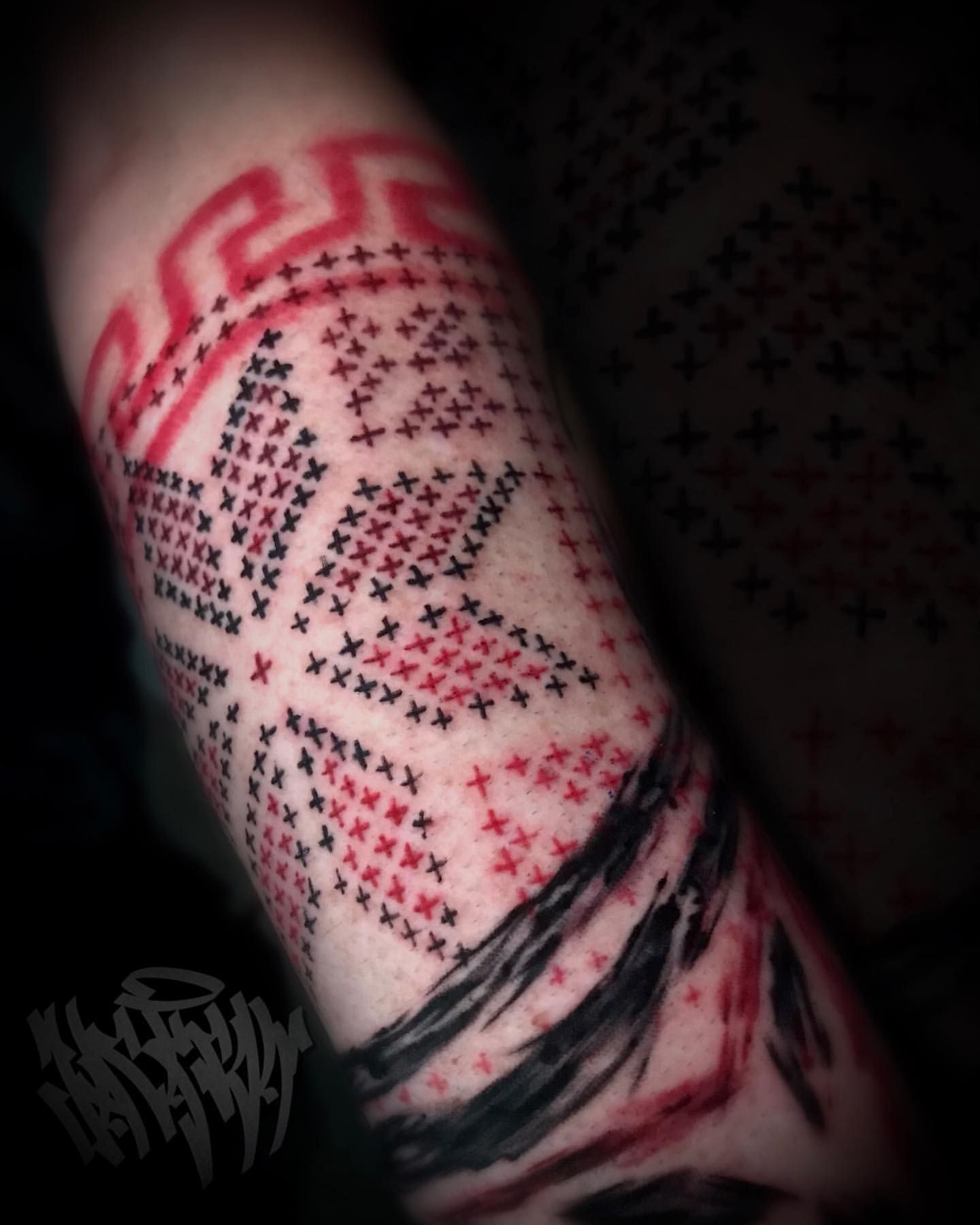 Embroidery Tattoo by Jackson Sukhov at Black Gold Tattoo Co in Edmonton Alberta Canada