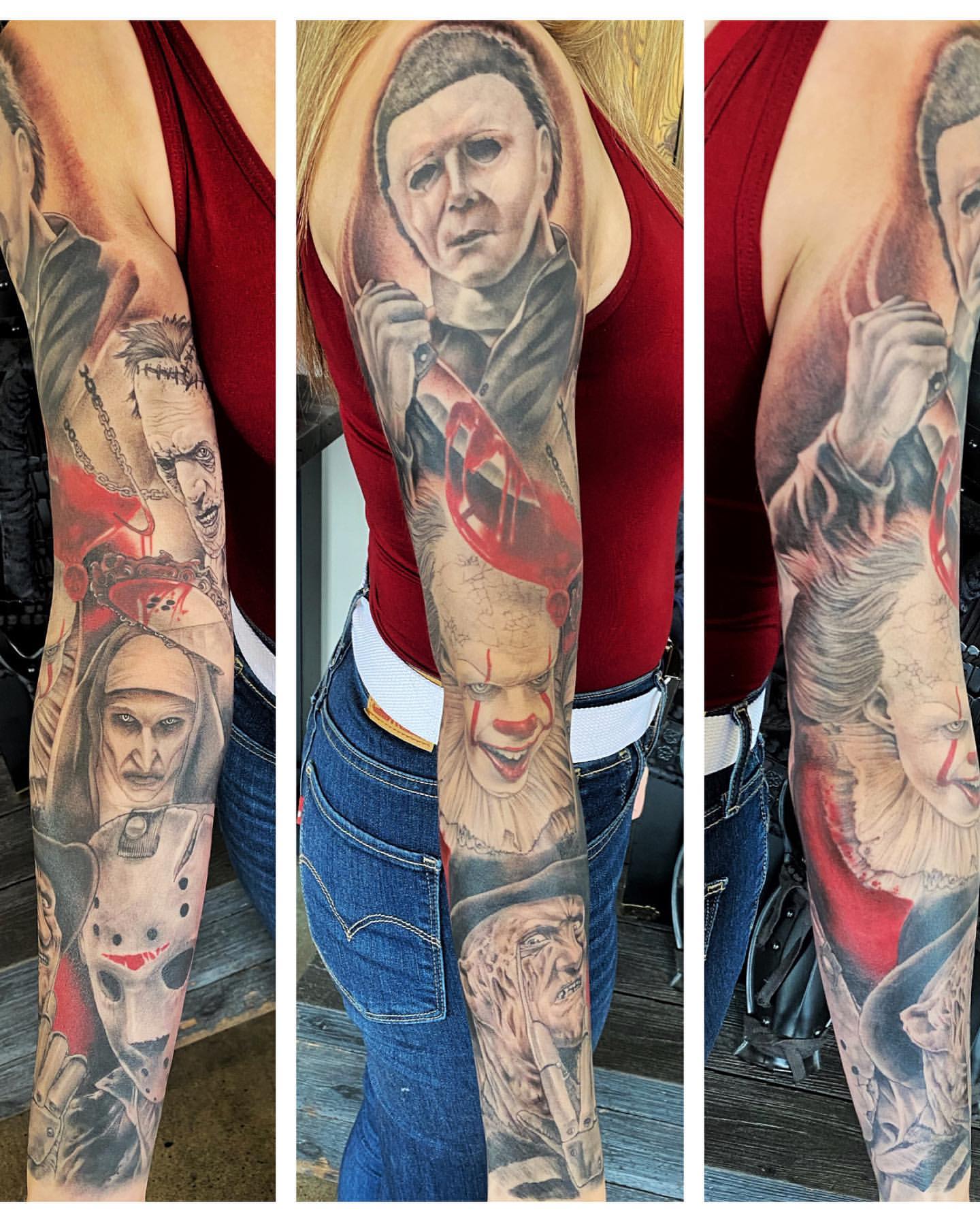 Horror Sleeve by Chad Lavers at Crimson Empire Tattoo in Edmonton Alberta Canada