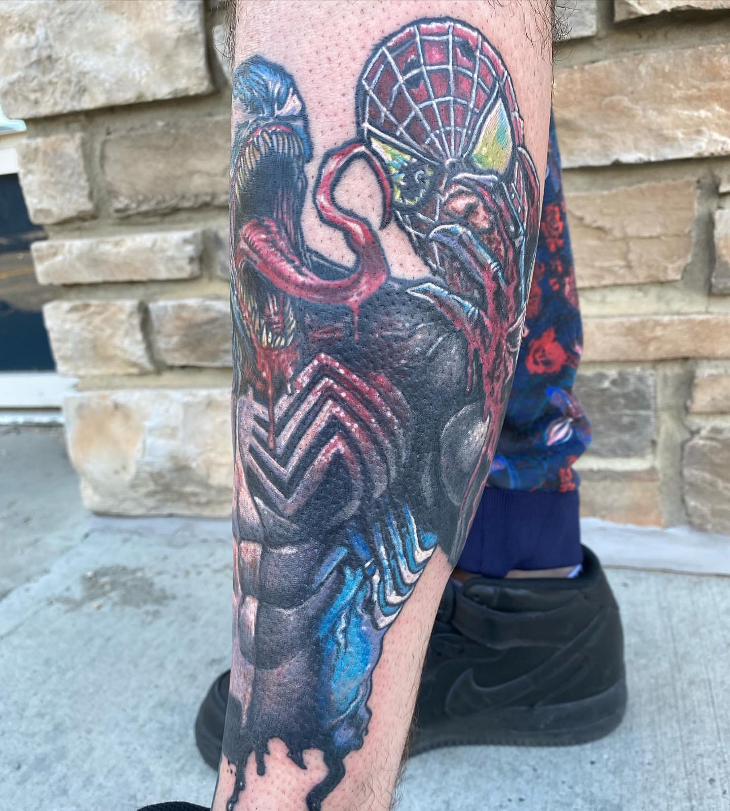 Venom and Spiderman Tattoo by Chris Labrenz at Black Gold Tattoo Co in Edmonton Alberta Canada