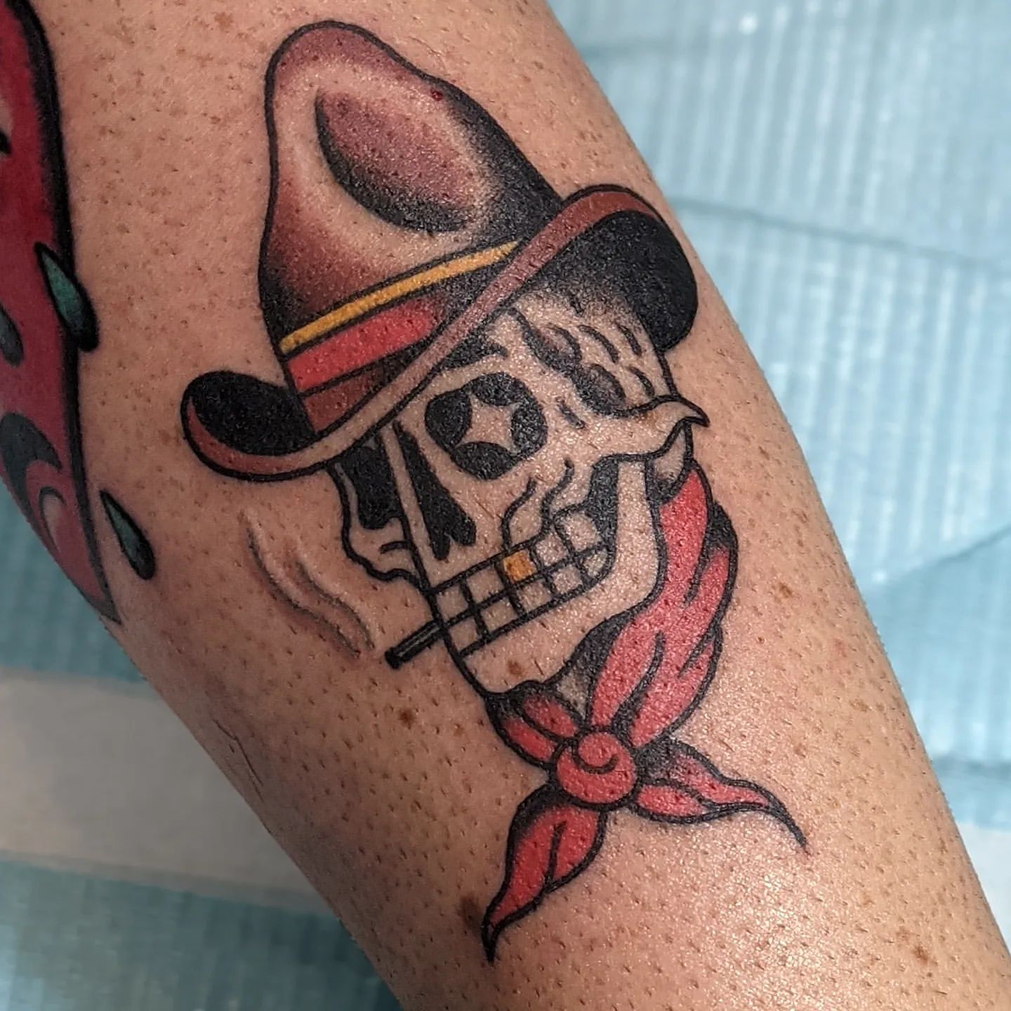 Smoking Cowboy Tattoo Chris Benson at Silver Ghost Tattoo in Edmonton Alberta Canada