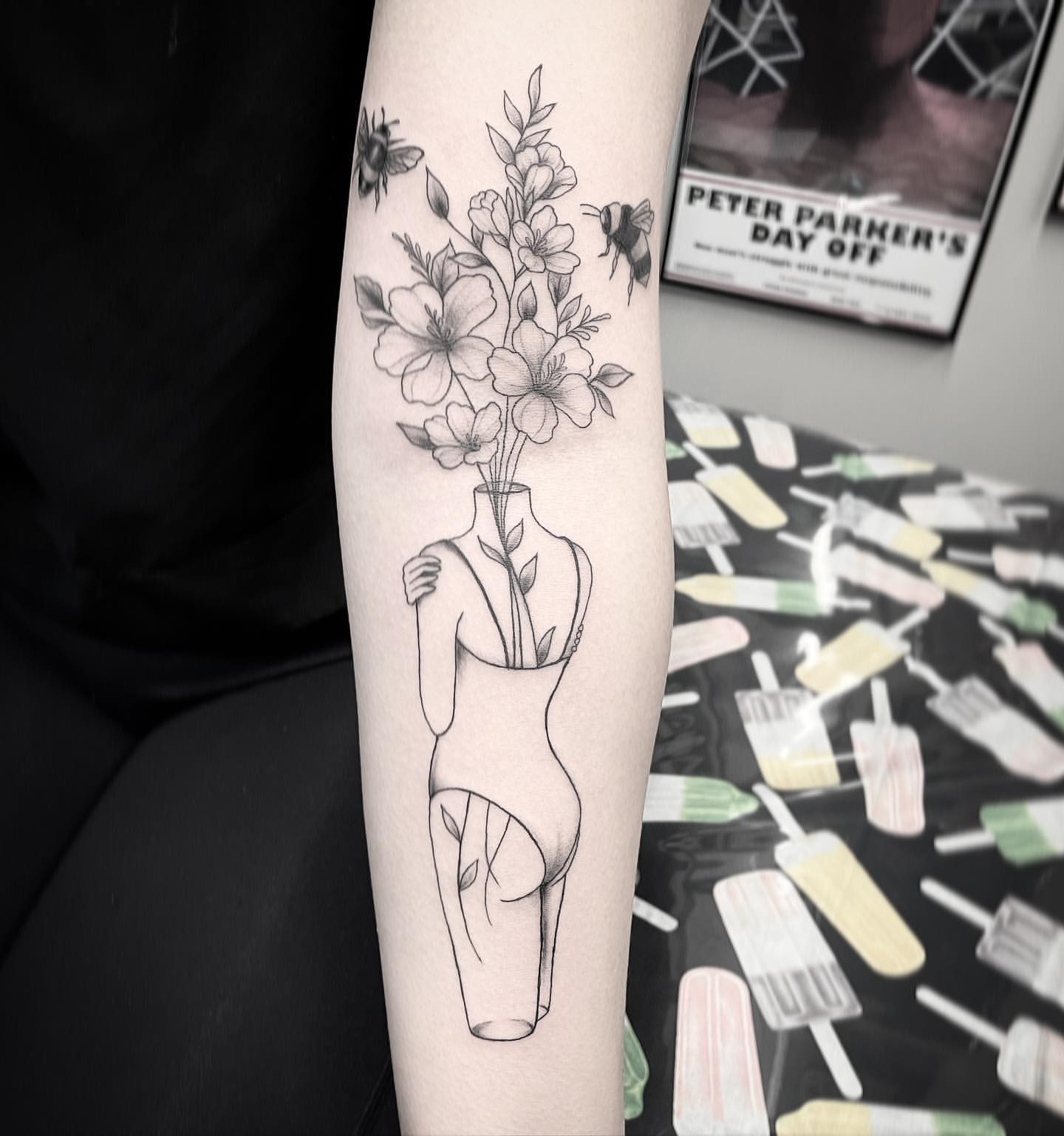 Floral and Woman Figure Tattoo by Jess Alther at Black Gold Tattoo Co in Edmonton Alberta Canada