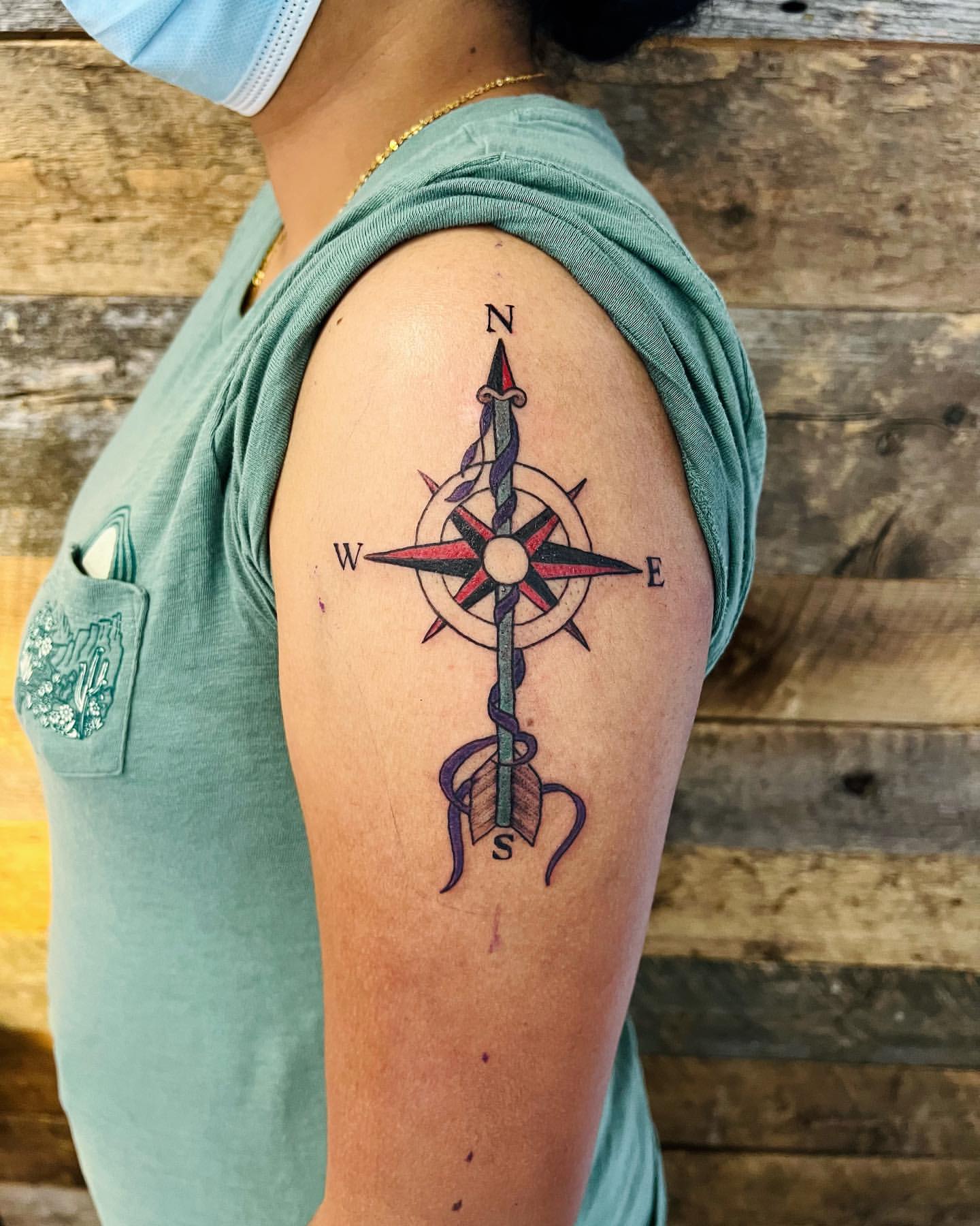 Compass and Arrow Tattoo by Vinny Nguyen at Crimson Empire Tattoo in Edmonton Alberta Canada
