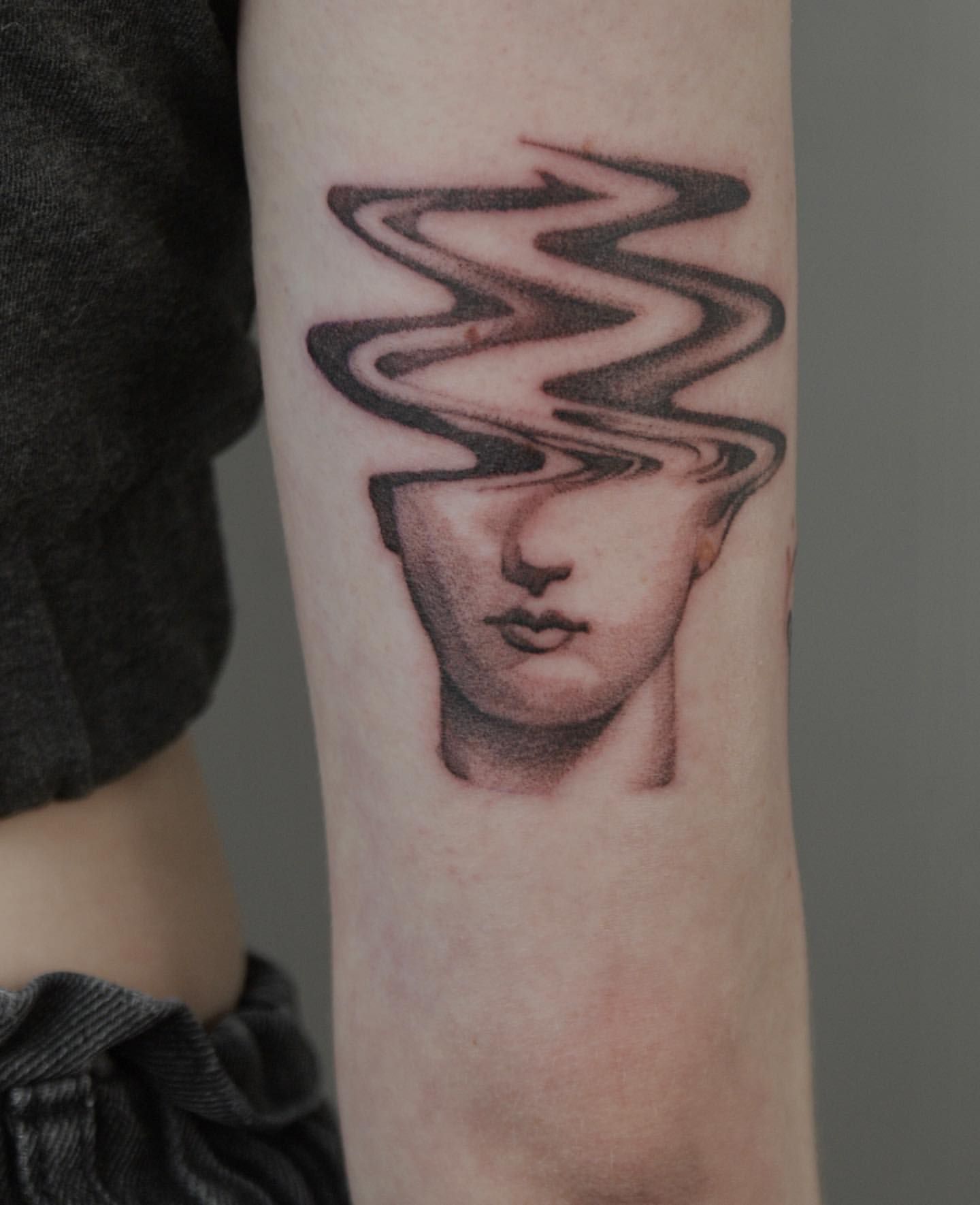 Abstract Statue Tattoo by Liza Kruk at Silver Ghost Tattoo in Edmonton Alberta Canada